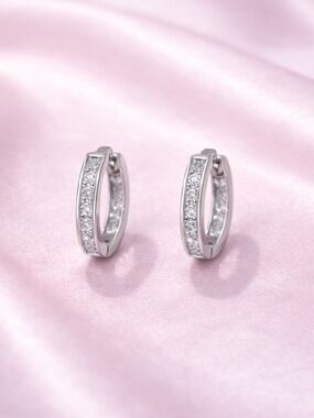 Sterling Silver 925 Cubic Zirconia Huggie Hoop Earrings